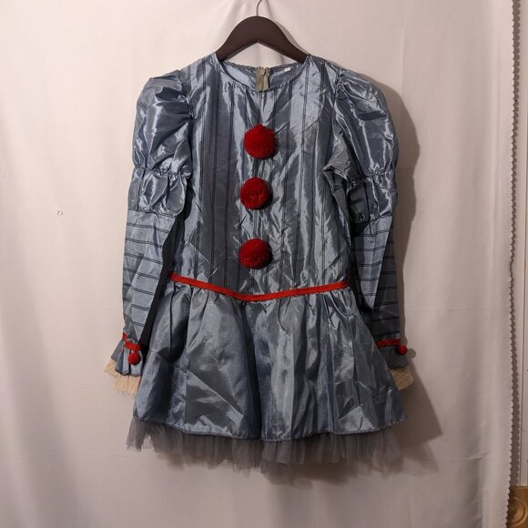 Girl Creepy Clown Dress with Red Wig Size Large - Picture 1 of 5